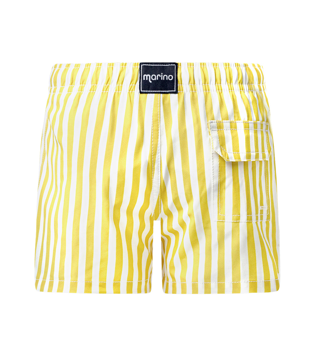 Yellow Stripes patterned shorts back on a white background