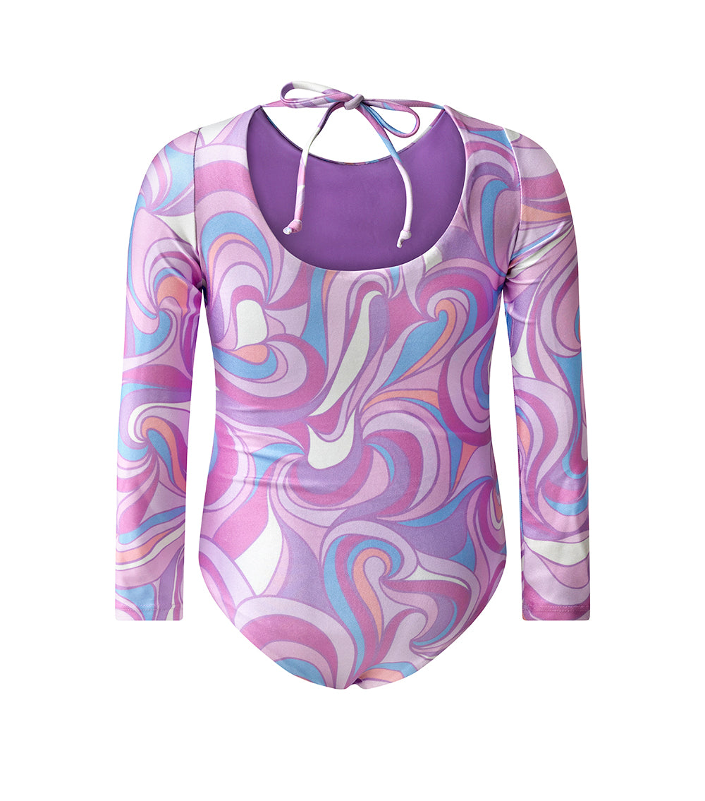 groovy Colorful patterned swimsuit with long sleeves pink palette