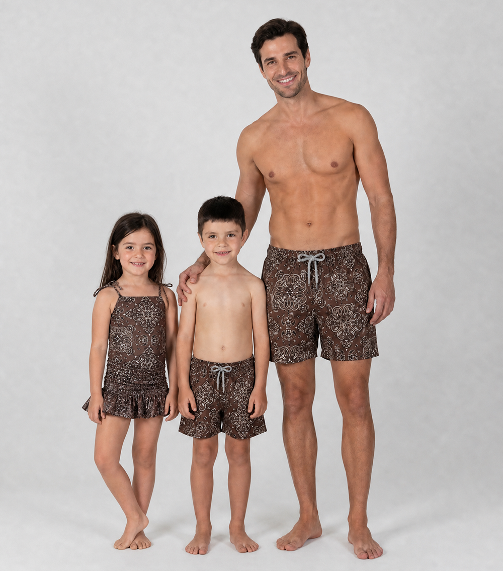 mens swim shorts brown bandana