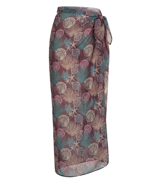 burgundy corals
Sarong with shell pattern on a white background