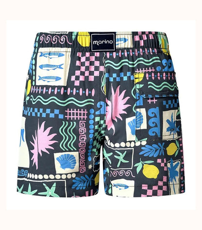 Capri Black  patterned shorts with a drawstring on a white background