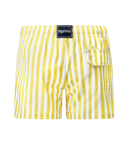 Yellow Stripes patterned shorts back on a white background