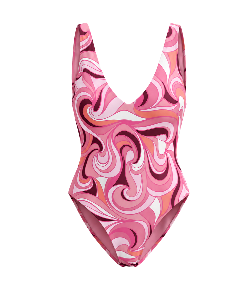 groovy pink bento one piece swimsuit for women, playashá x marino
