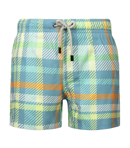 boys swim shorts blue plaid