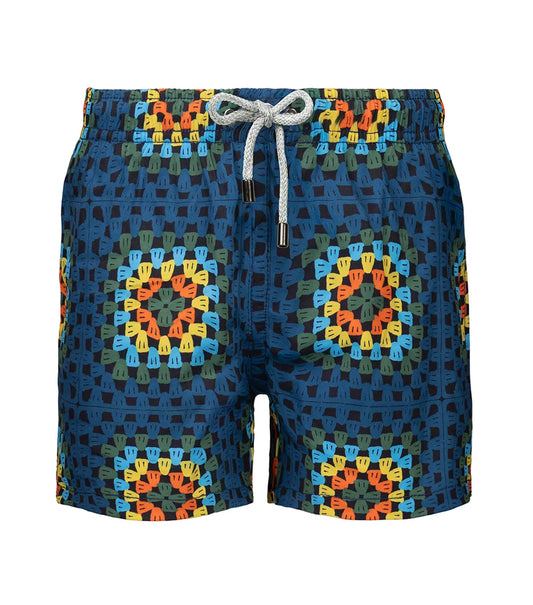 crochet Colorful geometric patterned shorts on a white background