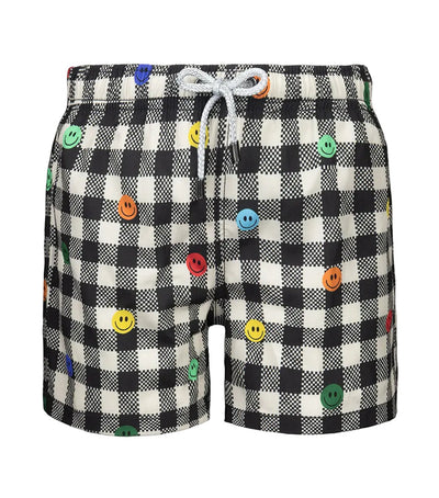 boys swim shorts gingham emoji