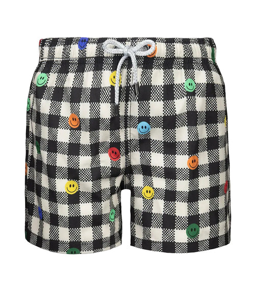 boys swim shorts gingham emoji