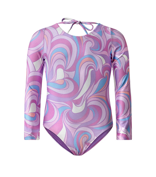 Groovy Colorful patterned swimsuit with long sleeves pink palette