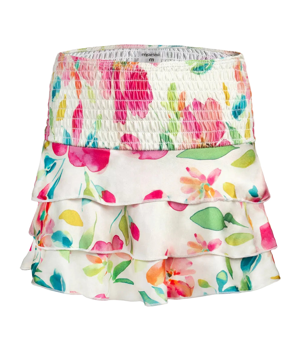 aquarella flowers Colorful floral skirt with ruffled layers on a white background
