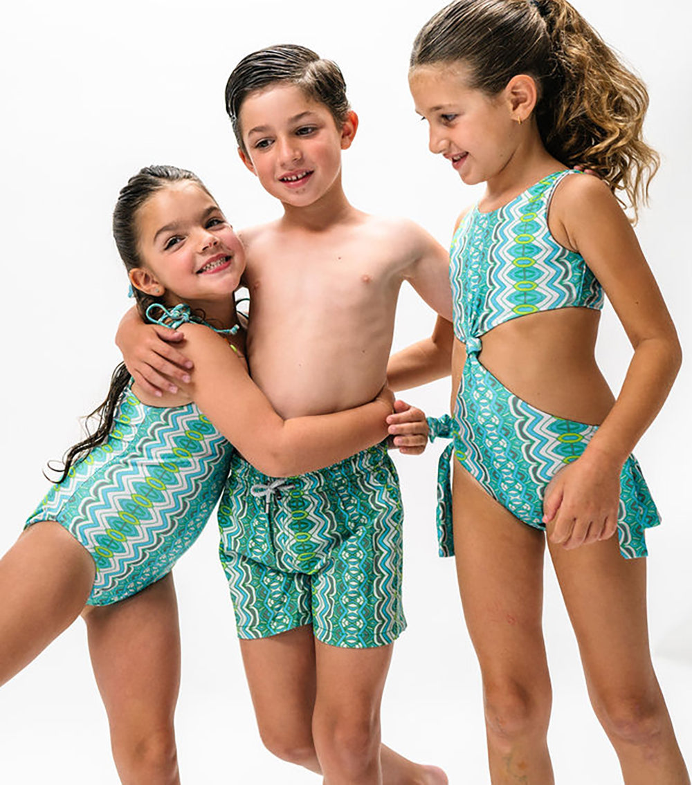 boy swim shorts abstract green