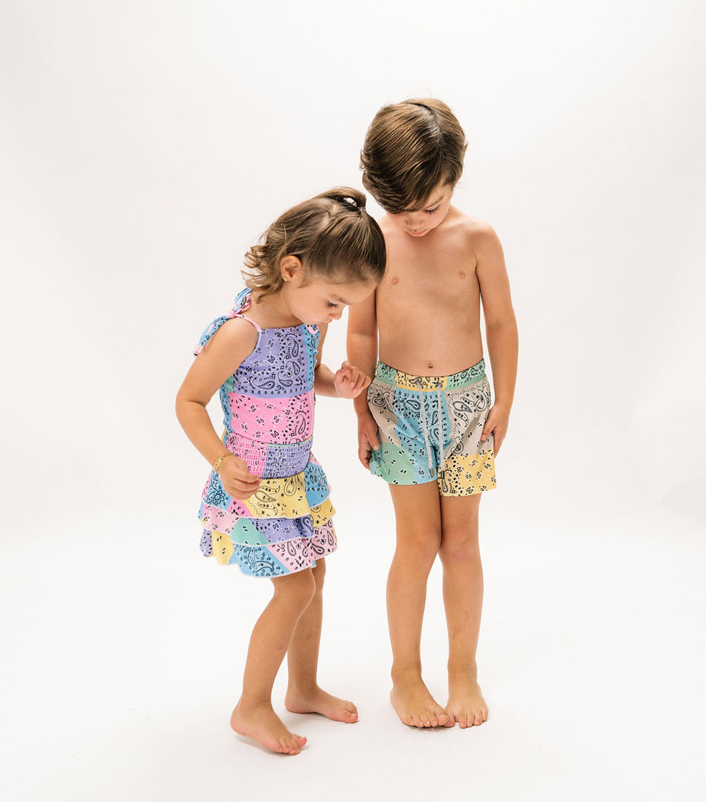 boy swim shorts bandana pastel