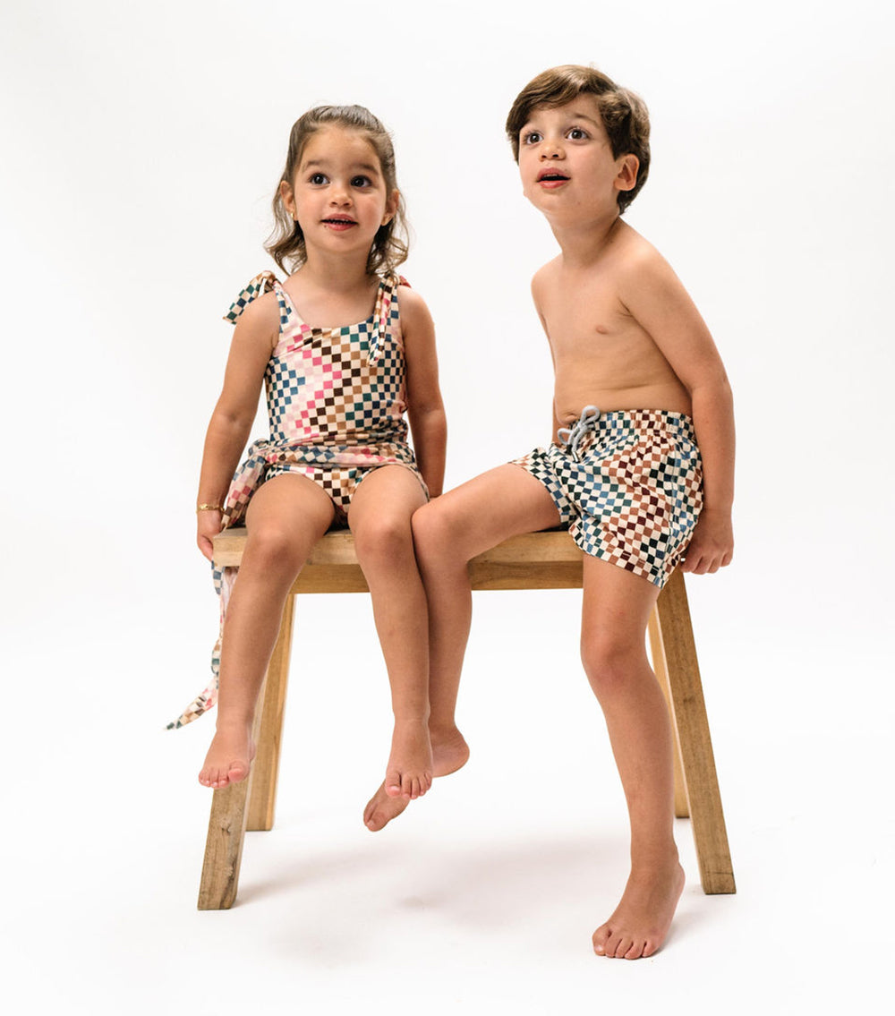 boy swim shorts checkers