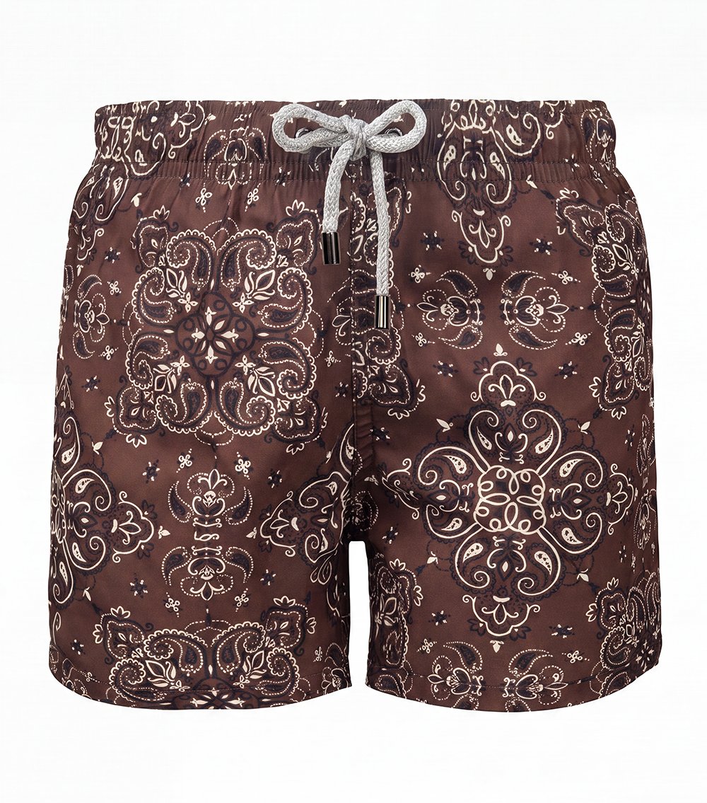 mens swim shorts brown bandana