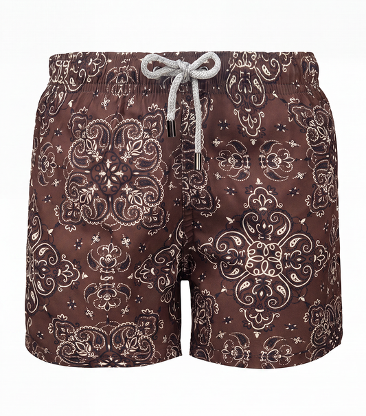 mens swim shorts brown bandana
