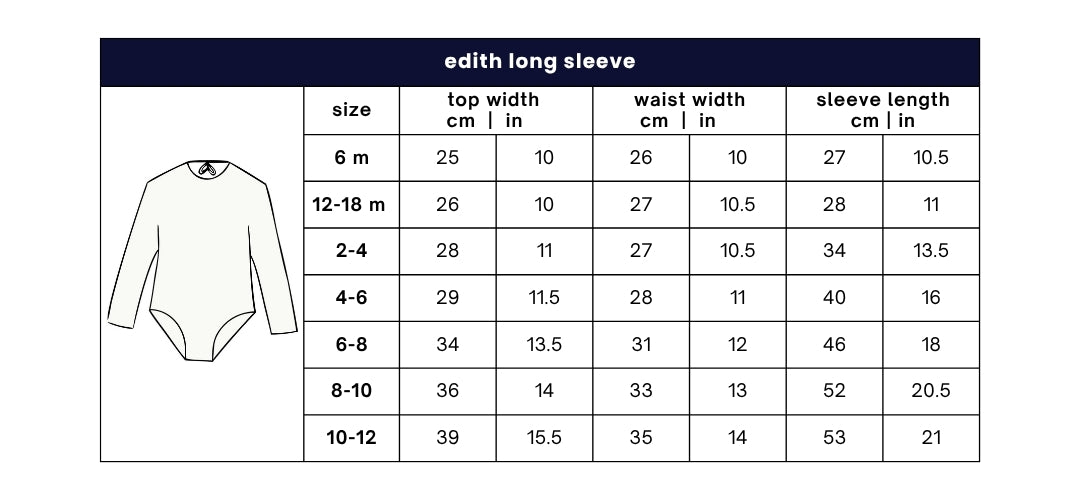 edith long sleeve ivory corals size guide