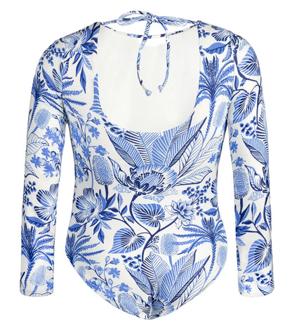 tropical Blue floral patterned swimsuit on a white background
