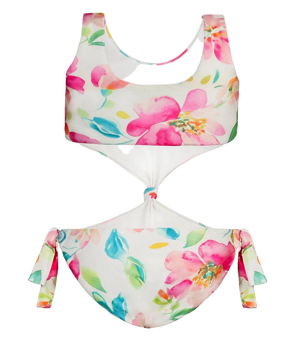 aquarella flowers Floral swimsuit set on a white background