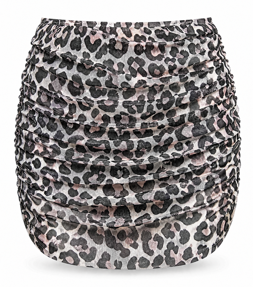 leopard mesh mini skirt
