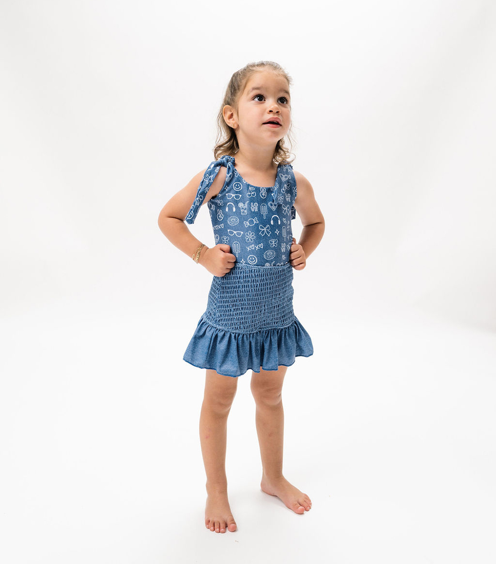 roșie denim emoji front with skirt