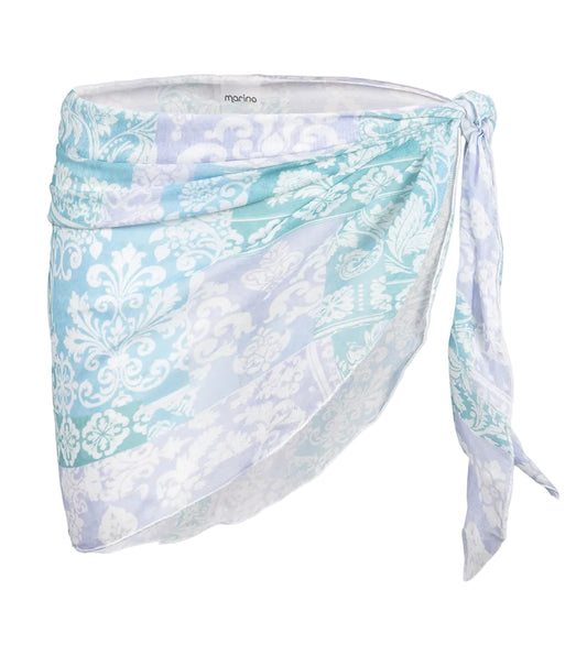 paisley Light blue and white floral patterned sarong on a white background