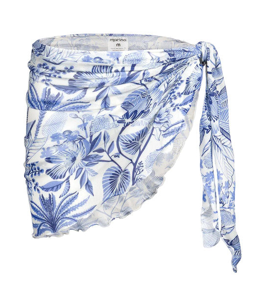 tropical Blue floral patterned wrap sarong on a white background