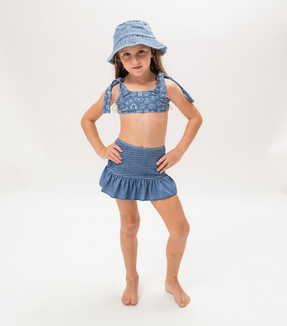 Smocked skirt denim